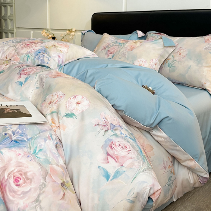 91家纺网 家纺一手货源 找家纺 帛美家纺 2026新款天丝棉数码印花四件套 云瑾木兰