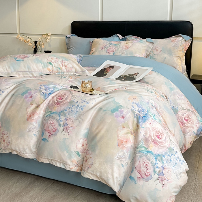 91家纺网 家纺一手货源 找家纺 帛美家纺 2026新款天丝棉数码印花四件套 云瑾木兰