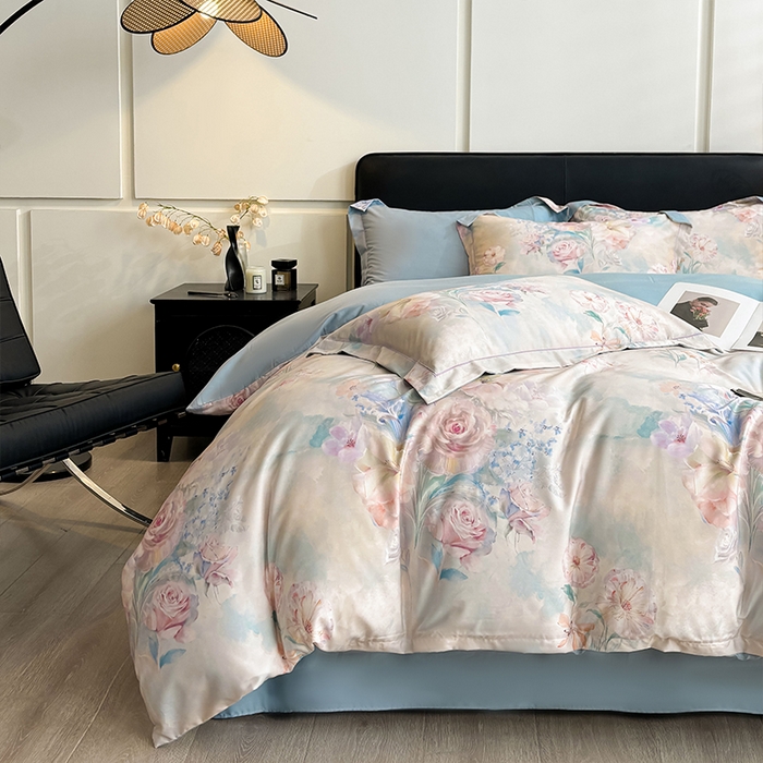 91家纺网 家纺一手货源 找家纺 帛美家纺 2026新款天丝棉数码印花四件套 云瑾木兰