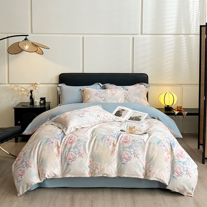 91家纺网 家纺一手货源 找家纺 帛美家纺 2026新款天丝棉数码印花四件套 云瑾木兰