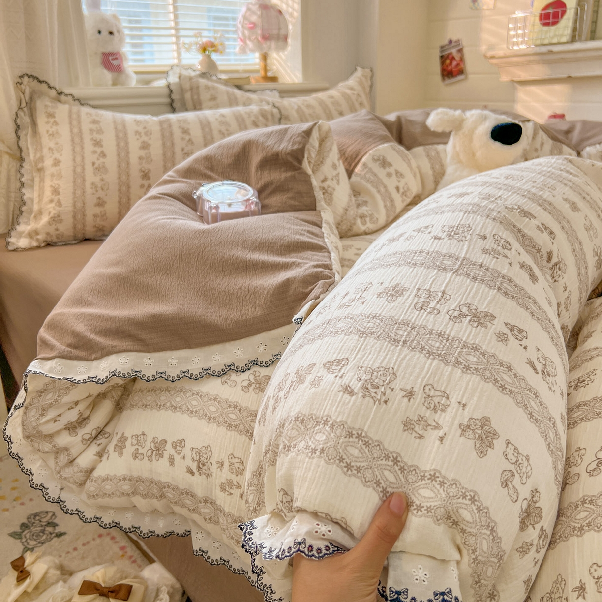 91家纺网 家纺一手货源 找家纺 （总）晚爱家纺（原晚安家居） 2026新款蕾丝刺绣花边韩版少女公主风三层纱四件套