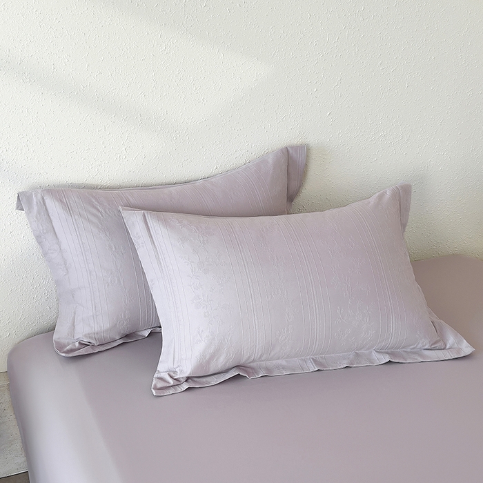 91家纺网 家纺一手货源 找家纺 梵克保罗 2026新款全棉60S长绒棉立体厚织提花单枕套 沁香-淡雅紫