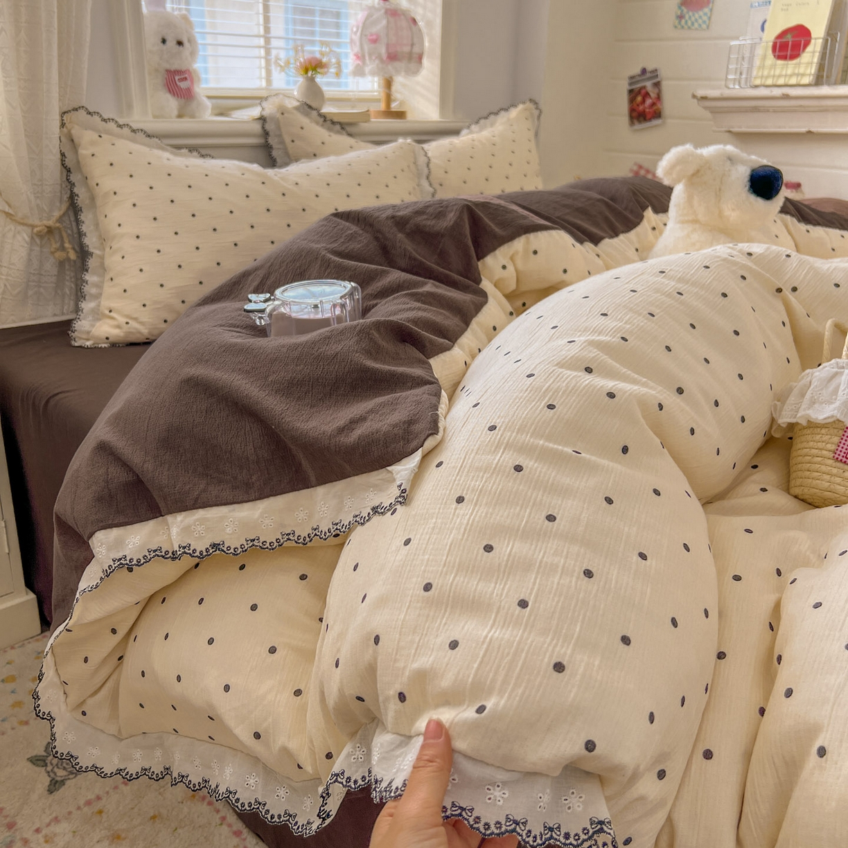 晚爱家纺（原晚安家居） 2026新款蕾丝刺绣花边韩版少女公主风三层纱四件套 小黑豆