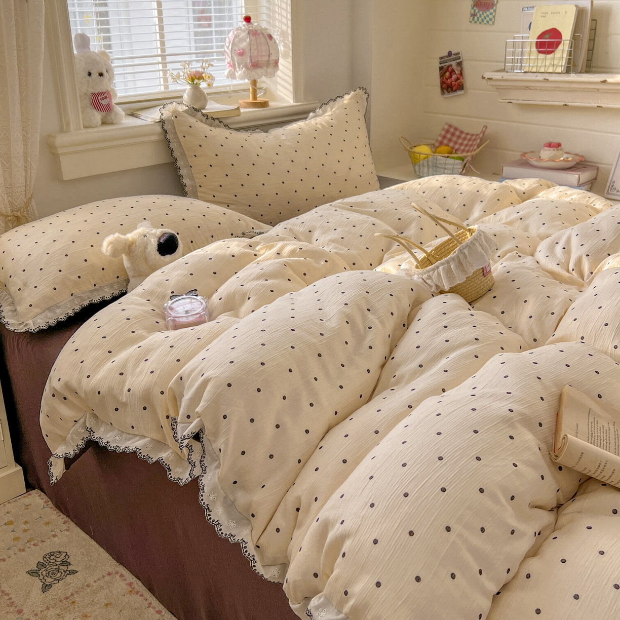 91家纺网 家纺一手货源 找家纺 晚爱家纺（原晚安家居） 2026新款蕾丝刺绣花边韩版少女公主风三层纱四件套 小黑豆