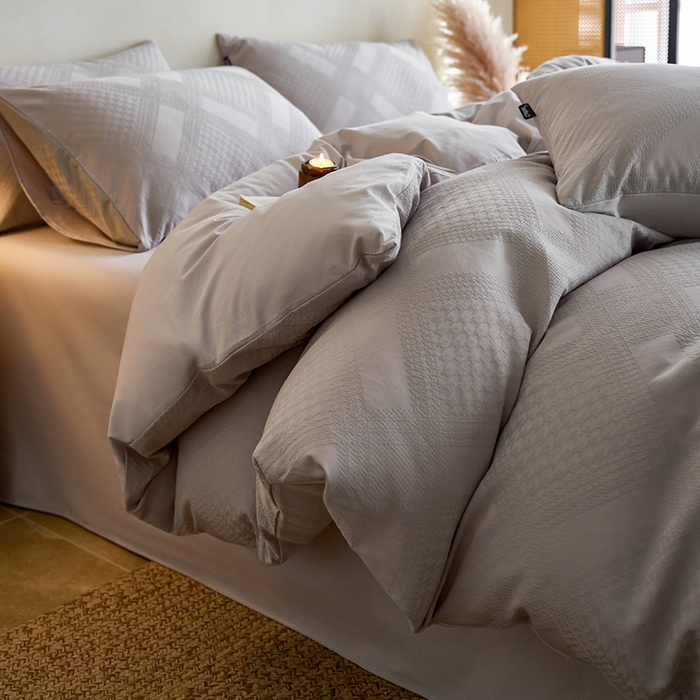 小懒猪 2026新款亲肤舒适立体全棉纯棉提花四件套-系列四 千鸟格-银灰