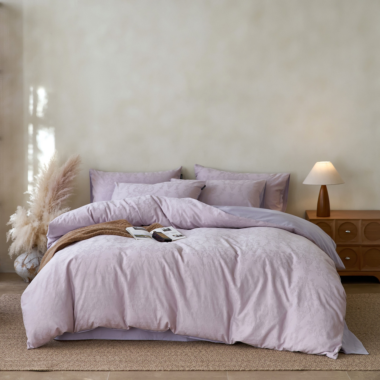 91家纺网 家纺一手货源 找家纺 小懒猪 2026新款亲肤舒适立体全棉纯棉提花四件套-系列四 花韵悠然-淡雅紫