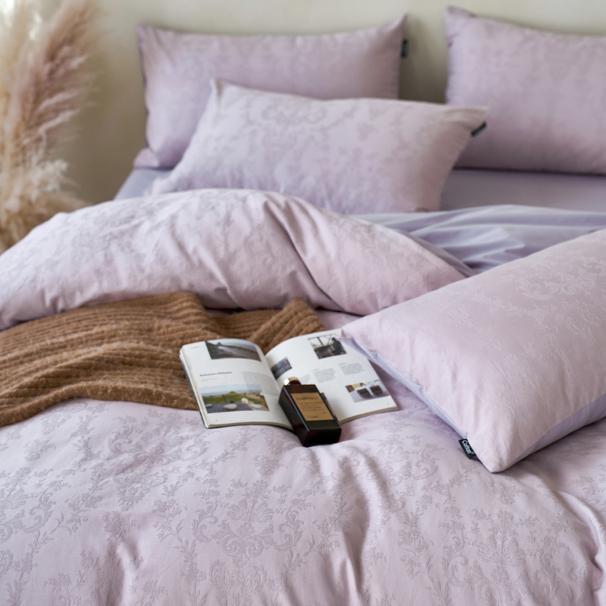 91家纺网 家纺一手货源 找家纺 小懒猪 2026新款亲肤舒适立体全棉纯棉提花四件套-系列四 花韵悠然-淡雅紫