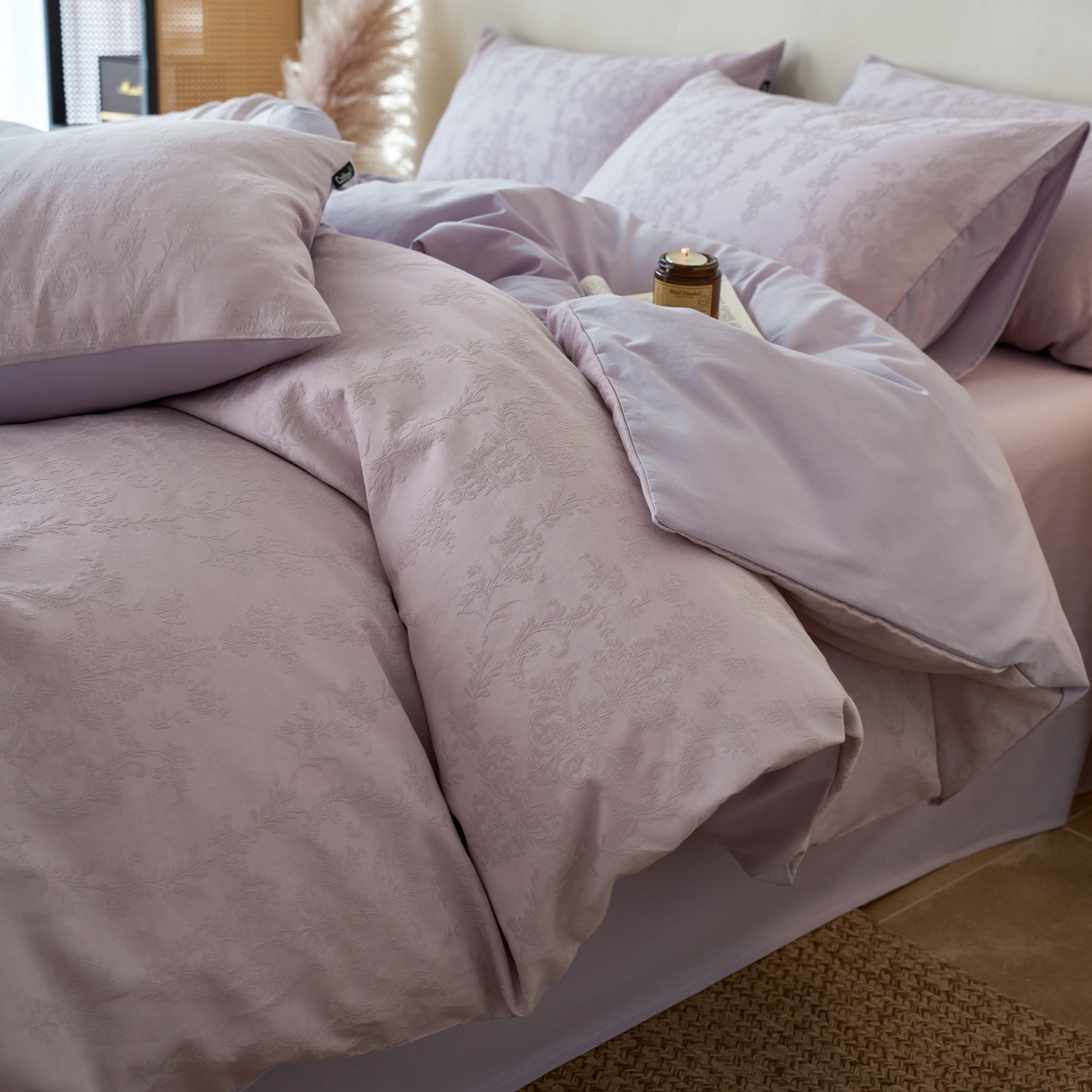 91家纺网 家纺一手货源 找家纺 小懒猪 2026新款亲肤舒适立体全棉纯棉提花四件套-系列四 花韵悠然-淡雅紫