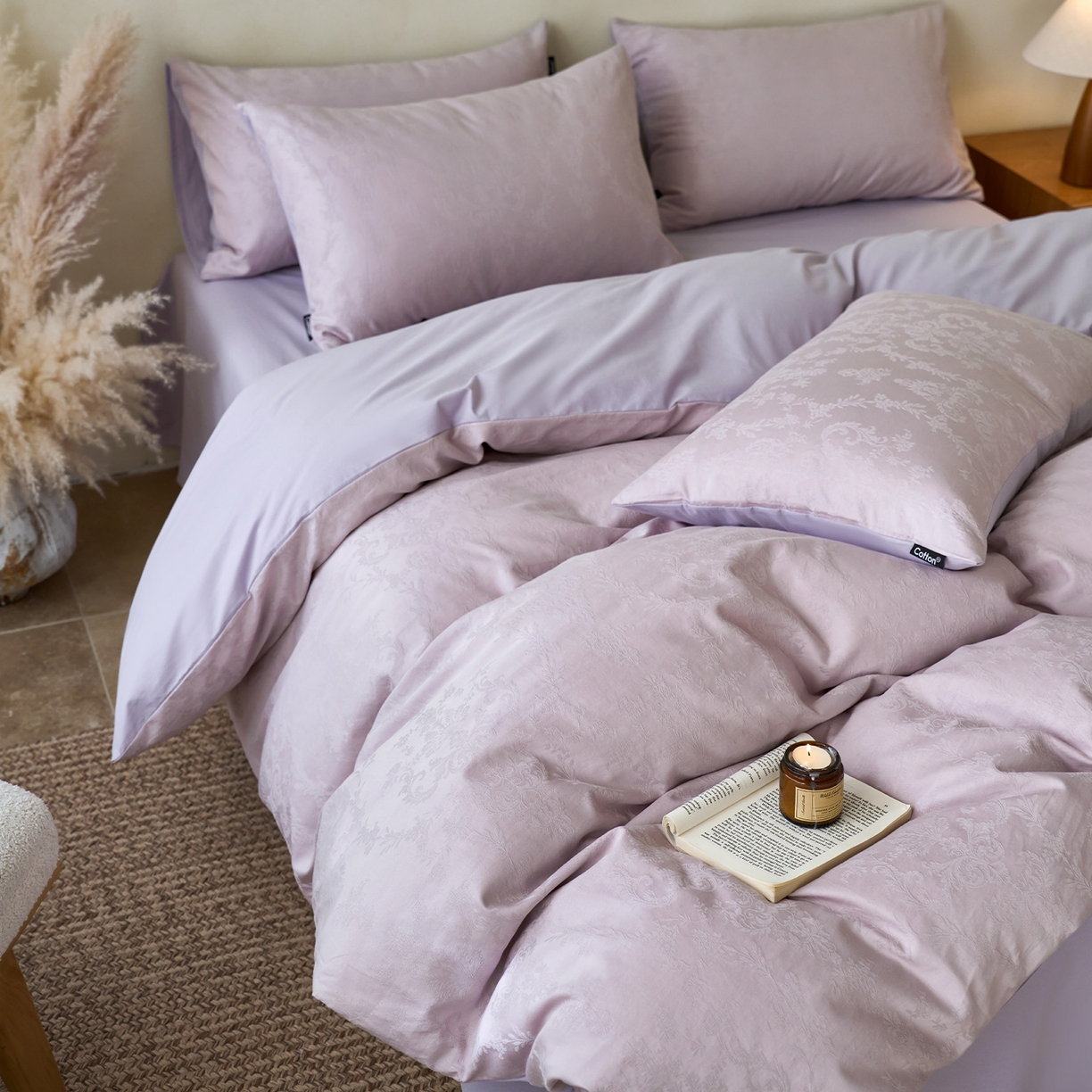 91家纺网 家纺一手货源 找家纺 小懒猪 2026新款亲肤舒适立体全棉纯棉提花四件套-系列四 花韵悠然-淡雅紫