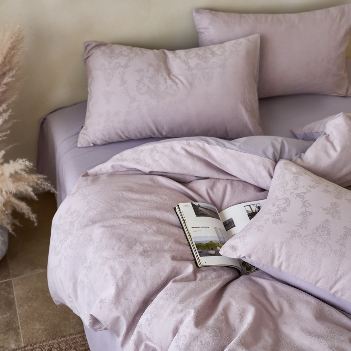 91家纺网 家纺一手货源 找家纺 小懒猪 2026新款亲肤舒适立体全棉纯棉提花四件套-系列四 花韵悠然-淡雅紫