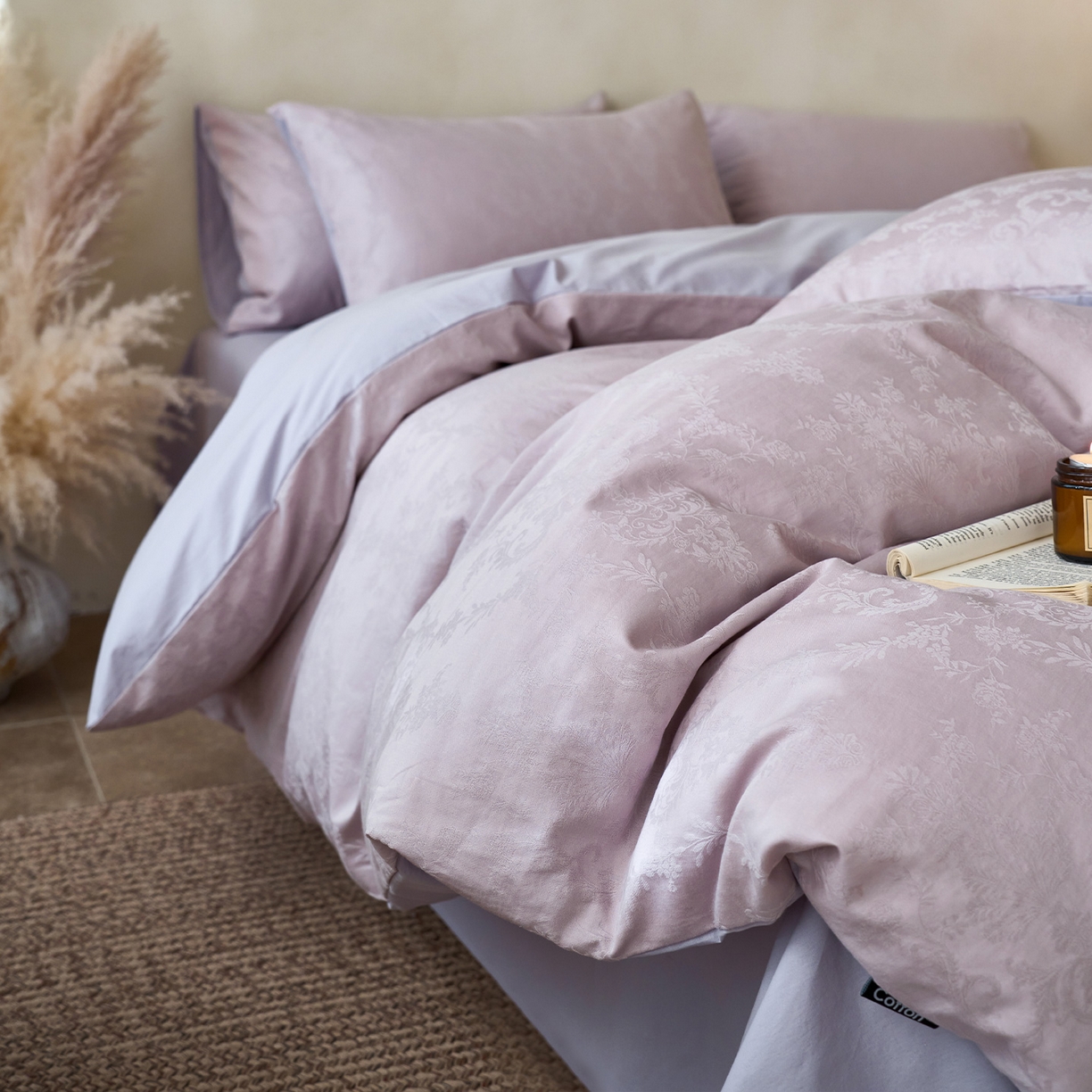 91家纺网 家纺一手货源 找家纺 小懒猪 2026新款亲肤舒适立体全棉纯棉提花四件套-系列四 花韵悠然-淡雅紫