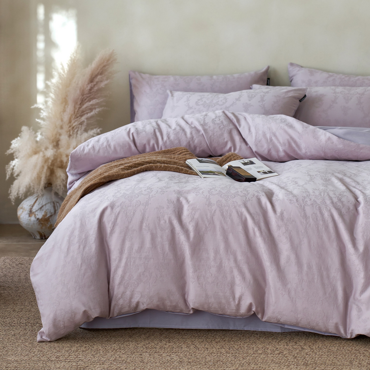 91家纺网 家纺一手货源 找家纺 小懒猪 2026新款亲肤舒适立体全棉纯棉提花四件套-系列四 花韵悠然-淡雅紫