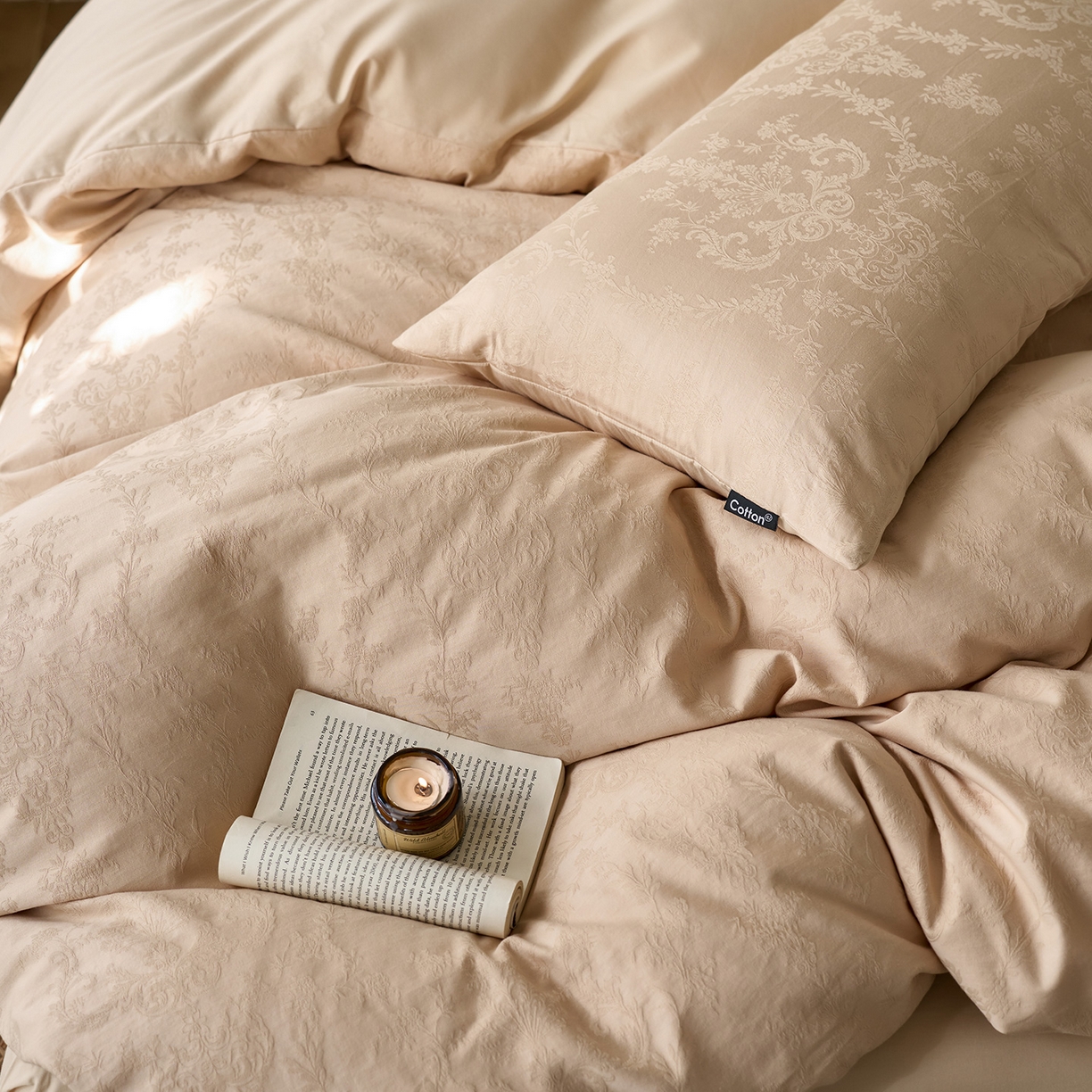 91家纺网 家纺一手货源 找家纺 小懒猪 2026新款亲肤舒适立体全棉纯棉提花四件套-系列四 花韵悠然-米杏