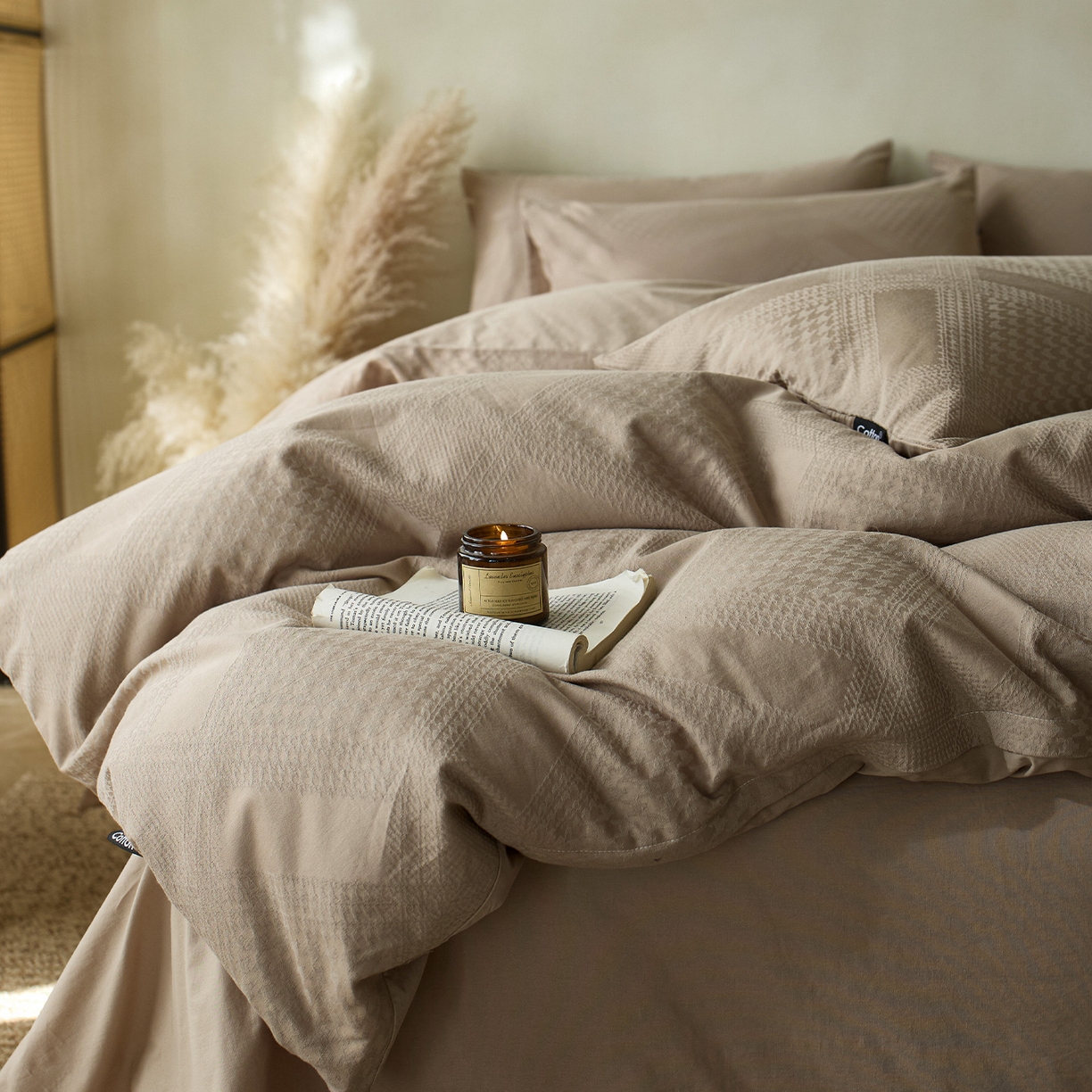 91家纺网 家纺一手货源 找家纺 小懒猪 2026新款亲肤舒适立体全棉纯棉提花四件套-系列四 千鸟格-金属灰