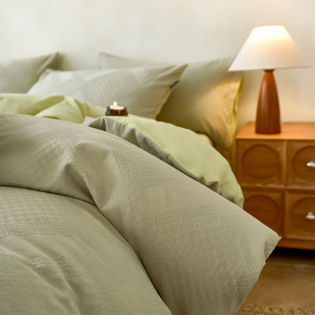 91家纺网 家纺一手货源 找家纺 小懒猪 2026新款亲肤舒适立体全棉纯棉提花四件套-系列四 千鸟格-奶绿