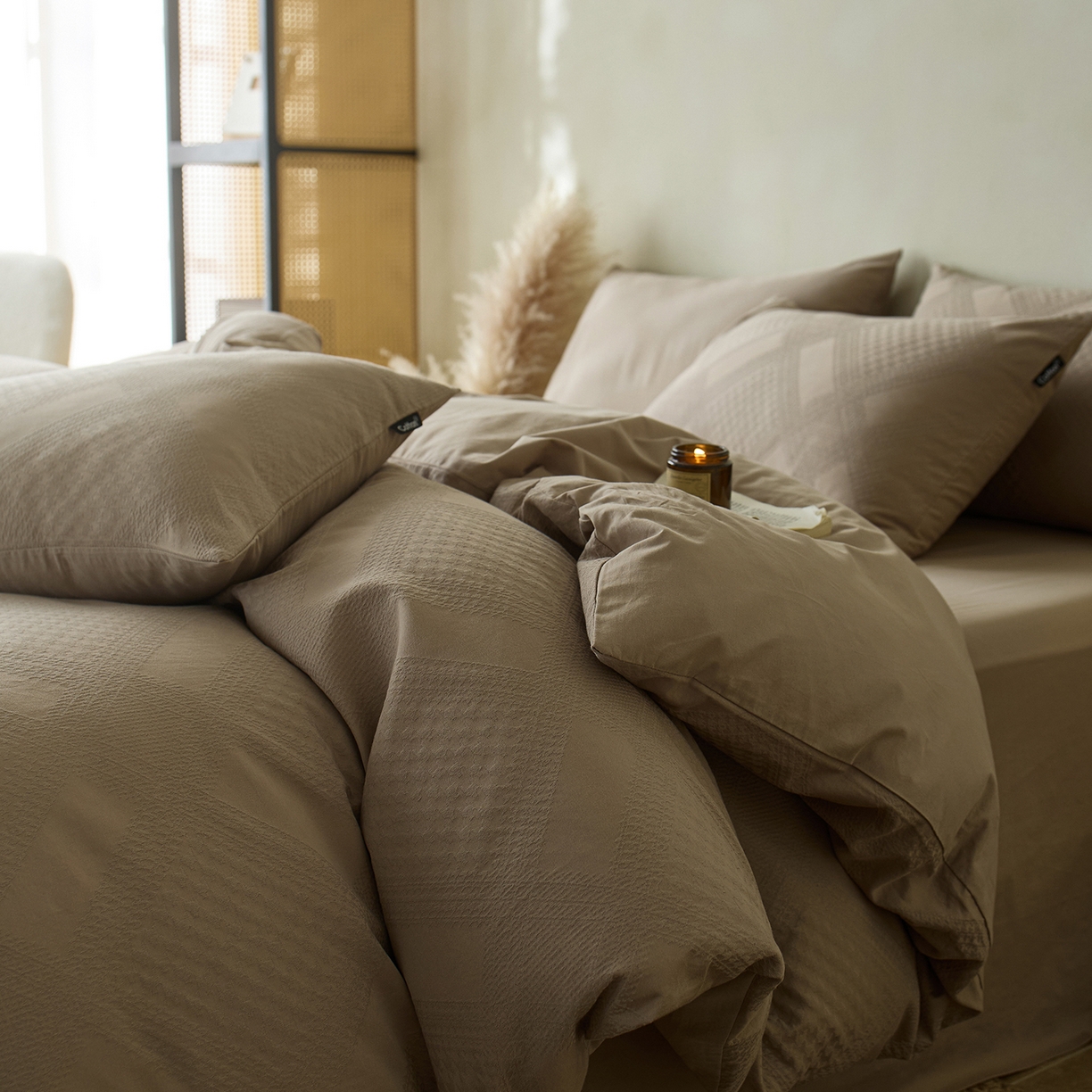 91家纺网 家纺一手货源 找家纺 小懒猪 2026新款亲肤舒适立体全棉纯棉提花四件套-系列四 千鸟格-金属灰