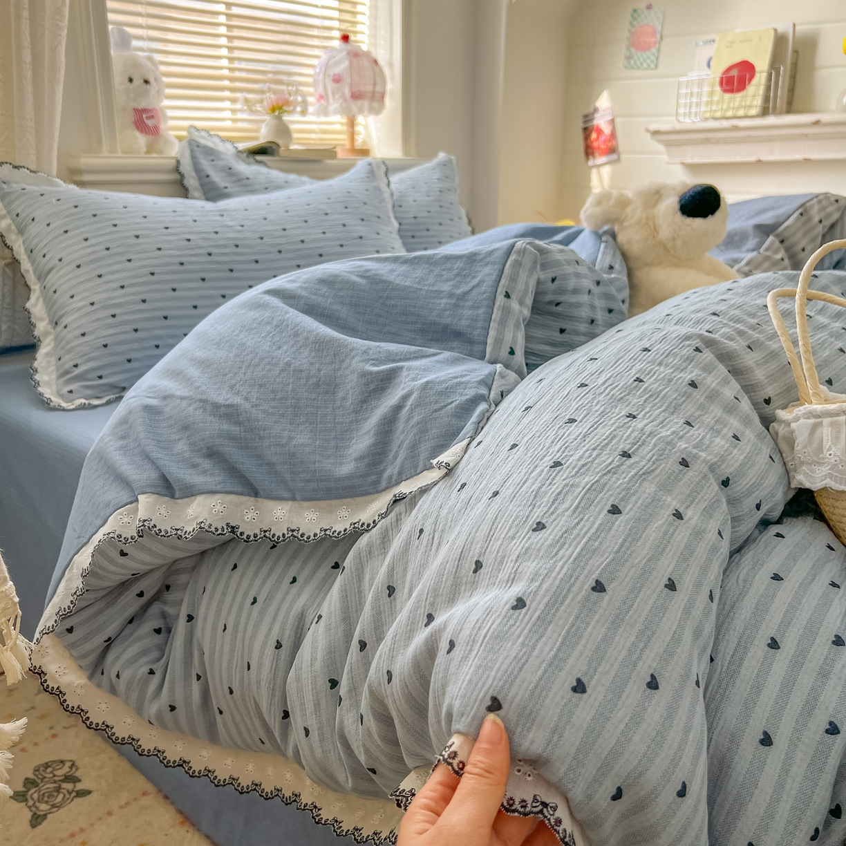 晚爱家纺（原晚安家居） 2026新款蕾丝刺绣花边韩版少女公主风三层纱四件套 雨爱