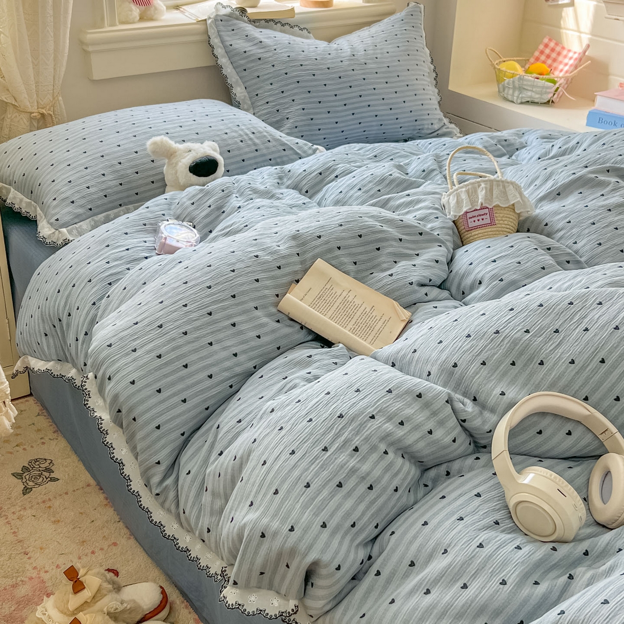 91家纺网 家纺一手货源 找家纺 晚爱家纺（原晚安家居） 2026新款蕾丝刺绣花边韩版少女公主风三层纱四件套 雨爱