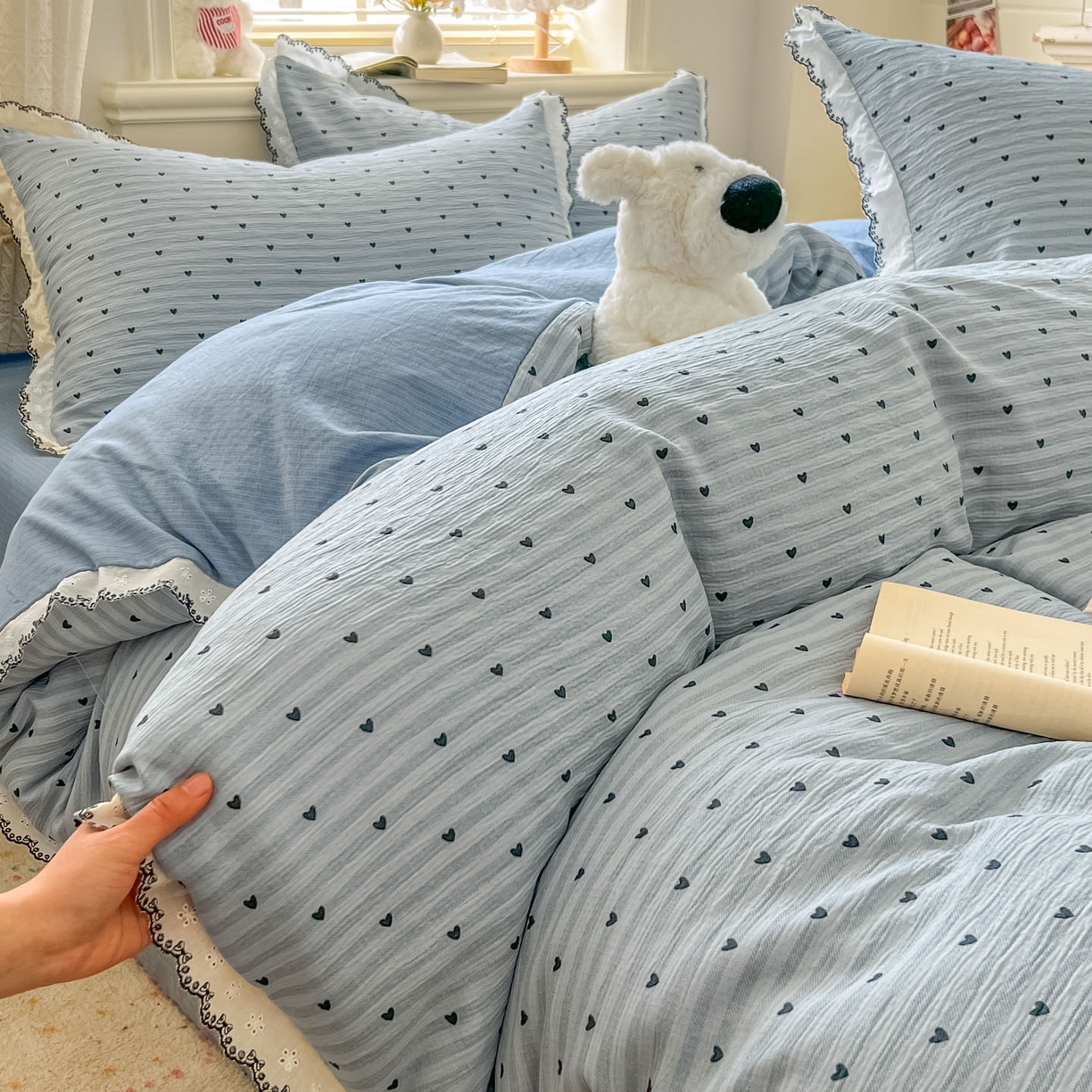 91家纺网 家纺一手货源 找家纺 晚爱家纺（原晚安家居） 2026新款蕾丝刺绣花边韩版少女公主风三层纱四件套 雨爱