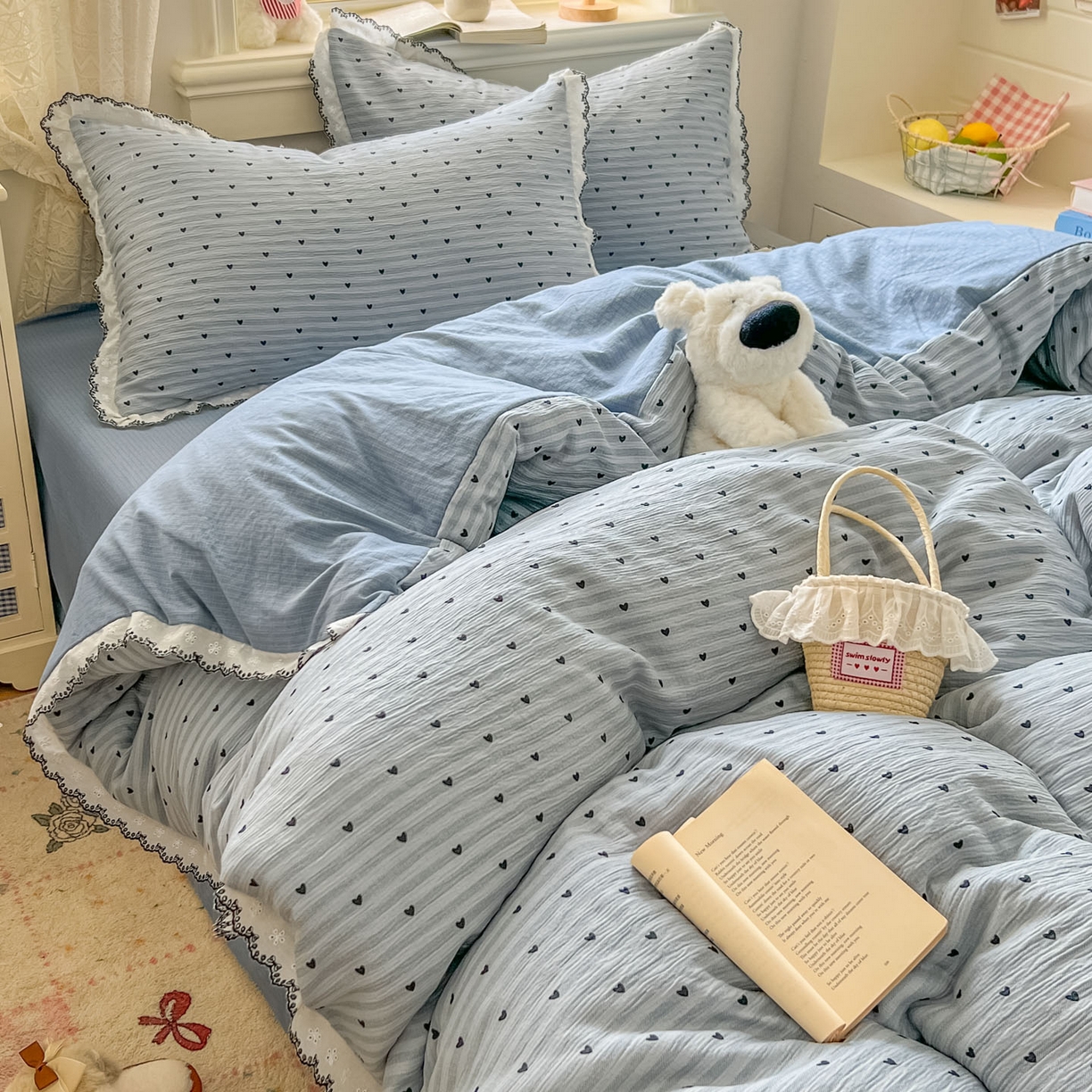 91家纺网 家纺一手货源 找家纺 晚爱家纺（原晚安家居） 2026新款蕾丝刺绣花边韩版少女公主风三层纱四件套 雨爱