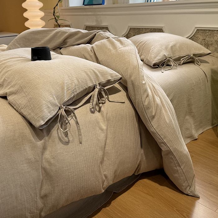 91家纺网 家纺一手货源 找家纺 （总）蓝邻家纺 2026年新款全棉纯棉色织棉麻极简风四件套系列-场景一