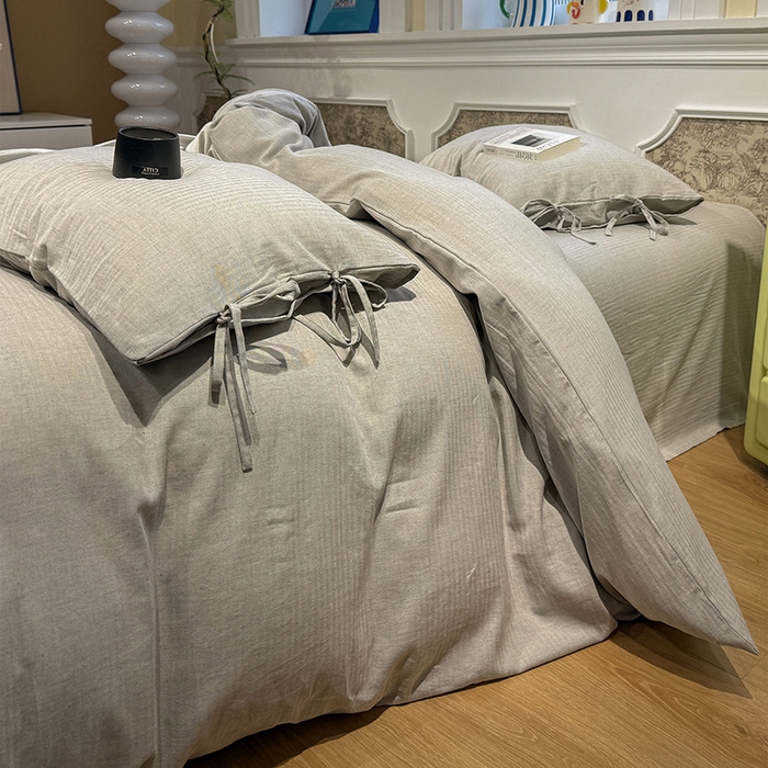 91家纺网 家纺一手货源 找家纺 （总）蓝邻家纺 2026年新款全棉纯棉色织棉麻极简风四件套系列-场景一