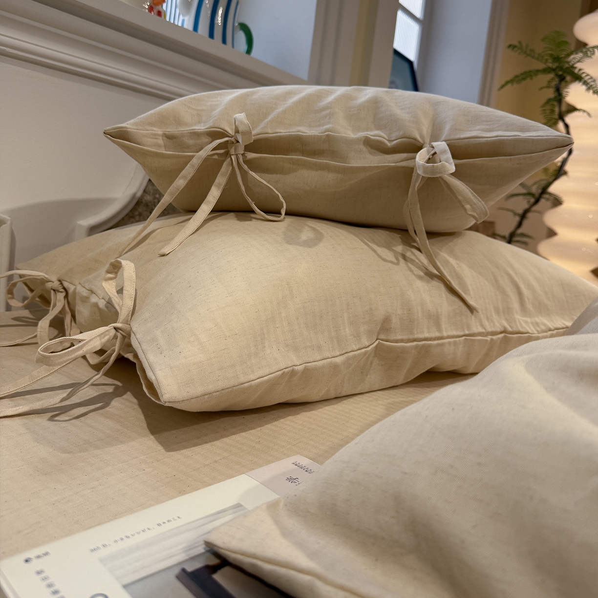 91家纺网 家纺一手货源 找家纺 （总）蓝邻家纺 2026年新款全棉纯棉色织棉麻极简风四件套系列-场景一