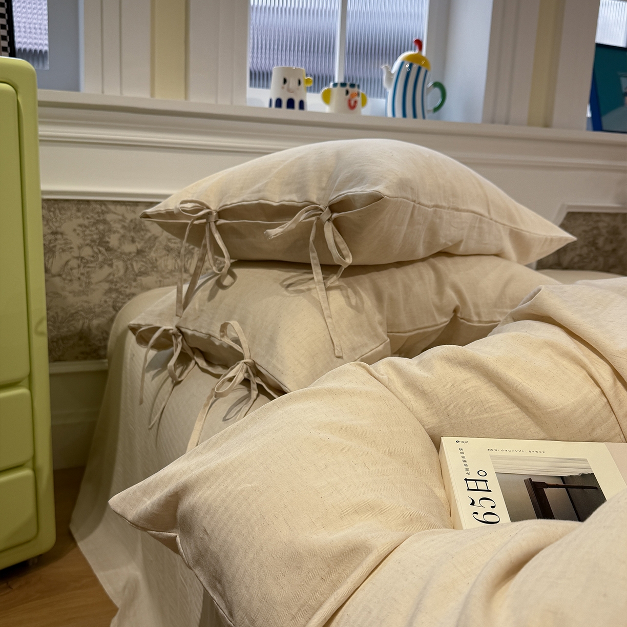 91家纺网 家纺一手货源 找家纺 （总）蓝邻家纺 2026年新款全棉纯棉色织棉麻极简风四件套系列-场景一