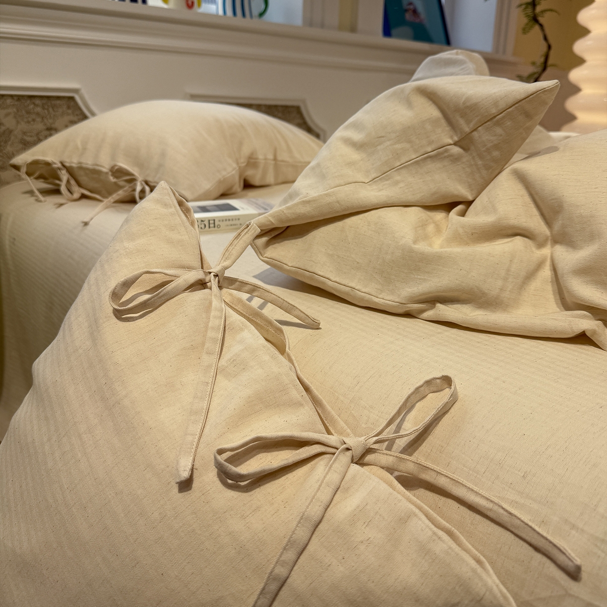 91家纺网 家纺一手货源 找家纺 （总）蓝邻家纺 2026年新款全棉纯棉色织棉麻极简风四件套系列-场景一