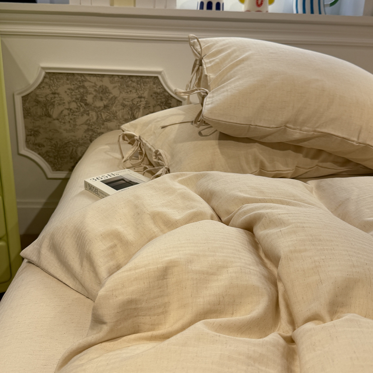 91家纺网 家纺一手货源 找家纺 （总）蓝邻家纺 2026年新款全棉纯棉色织棉麻极简风四件套系列-场景一