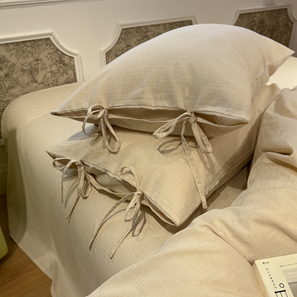 91家纺网 家纺一手货源 找家纺 （总）蓝邻家纺 2026年新款全棉纯棉色织棉麻极简风四件套系列-场景一