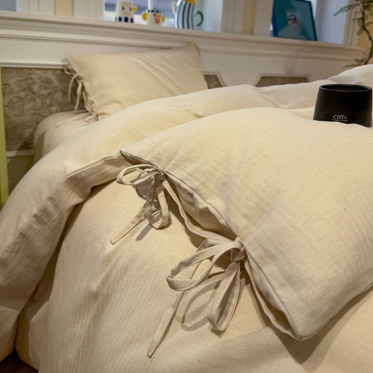 91家纺网 家纺一手货源 找家纺 （总）蓝邻家纺 2026年新款全棉纯棉色织棉麻极简风四件套系列-场景一