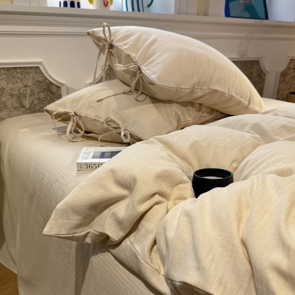 91家纺网 家纺一手货源 找家纺 （总）蓝邻家纺 2026年新款全棉纯棉色织棉麻极简风四件套系列-场景一