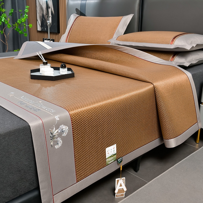 小牛席业 2026新款加厚款-绣球草本清凉冰藤席系列凉席藤席冰藤席冰丝席竹席乳胶席乳胶凉席凉感豆豆席 加厚款-绣球草本冰藤席 （咖色）