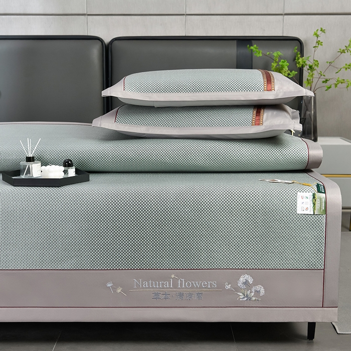 91家纺网 家纺一手货源 找家纺 小牛席业 2026新款加厚款-绣球草本清凉冰藤席系列凉席藤席冰藤席冰丝席竹席乳胶席乳胶凉席凉感豆豆席 加厚款-绣球草本冰藤席 （绿色）