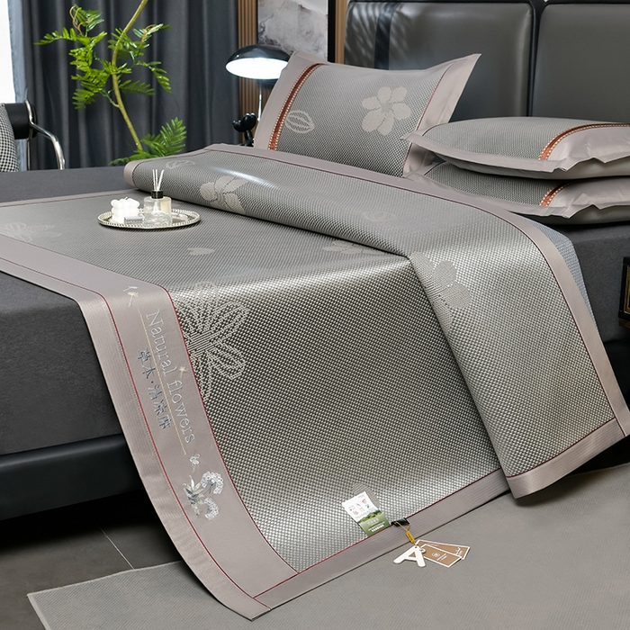 91家纺网 家纺一手货源 找家纺 小牛席业 2026新款加厚款-绣球草本清凉冰藤席系列凉席藤席冰藤席冰丝席竹席乳胶席乳胶凉席凉感豆豆席 加厚款-绣球草本清凉冰藤席（提花浅灰