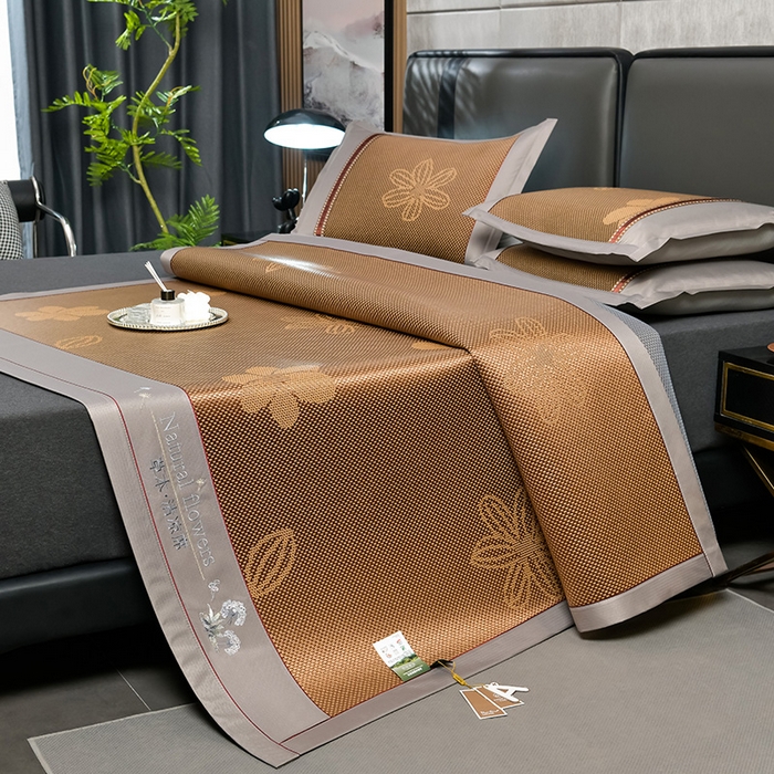 91家纺网 家纺一手货源 找家纺 小牛席业 2026新款加厚款-绣球草本清凉冰藤席系列凉席藤席冰藤席冰丝席竹席乳胶席乳胶凉席凉感豆豆席 加厚款-绣球草本清凉冰藤席（提花咖色