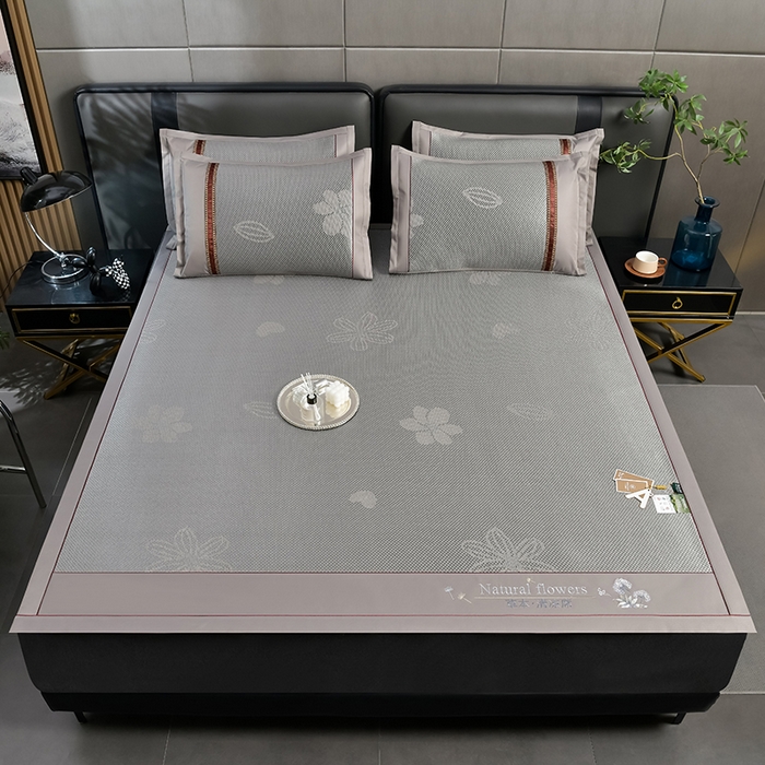 91家纺网 家纺一手货源 找家纺 小牛席业 2026新款加厚款-绣球草本清凉冰藤席系列凉席藤席冰藤席冰丝席竹席乳胶席乳胶凉席凉感豆豆席 加厚款-绣球草本清凉冰藤席（提花浅灰