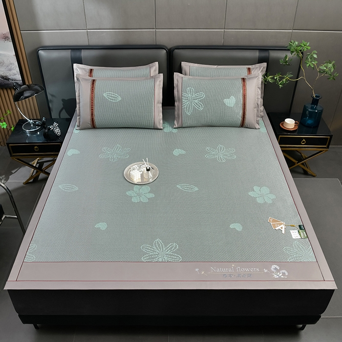 91家纺网 家纺一手货源 找家纺 小牛席业 2026新款加厚款-绣球草本清凉冰藤席系列凉席藤席冰藤席冰丝席竹席乳胶席乳胶凉席凉感豆豆席 加厚款-绣球草本清凉冰藤席（提花绿色