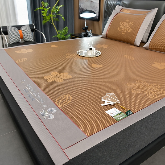 91家纺网 家纺一手货源 找家纺 小牛席业 2026新款加厚款-绣球草本清凉冰藤席系列凉席藤席冰藤席冰丝席竹席乳胶席乳胶凉席凉感豆豆席 加厚款-绣球草本清凉冰藤席（提花咖色