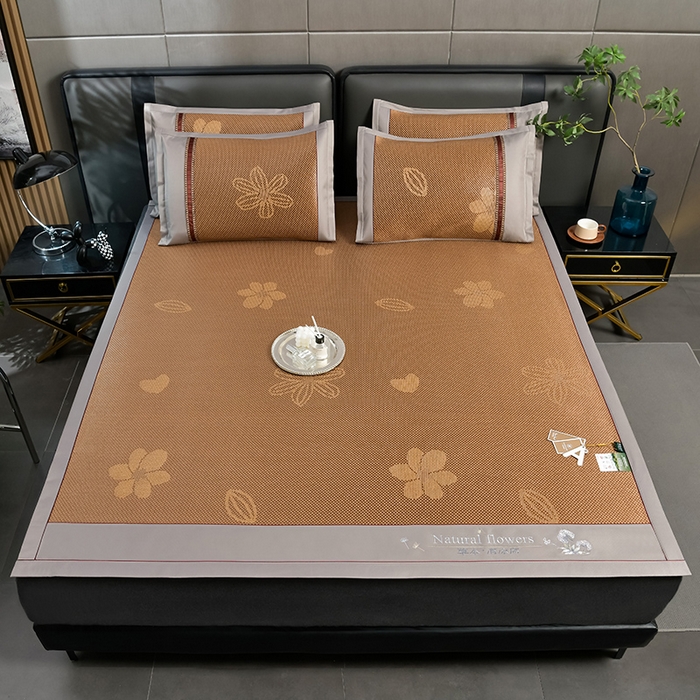 91家纺网 家纺一手货源 找家纺 小牛席业 2026新款加厚款-绣球草本清凉冰藤席系列凉席藤席冰藤席冰丝席竹席乳胶席乳胶凉席凉感豆豆席 加厚款-绣球草本清凉冰藤席（提花咖色