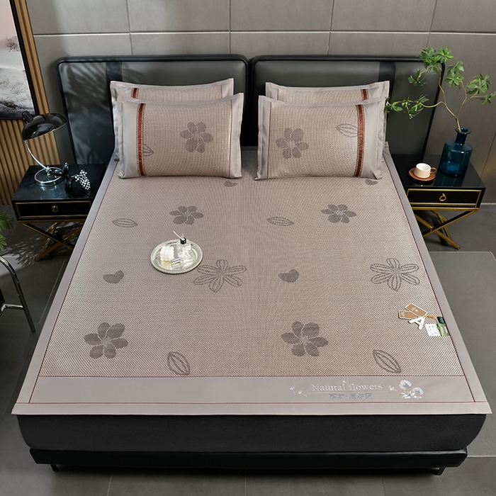 91家纺网 家纺一手货源 找家纺 小牛席业 2026新款加厚款-绣球草本清凉冰藤席系列凉席藤席冰藤席冰丝席竹席乳胶席乳胶凉席凉感豆豆席 加厚款-绣球草本清凉冰藤席（提花香槟