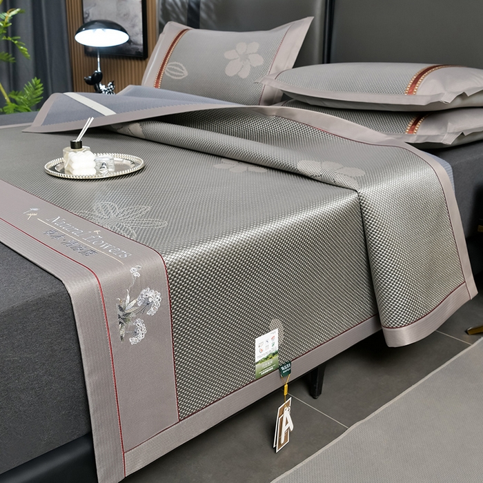 小牛席业 2026新款加厚款-绣球草本清凉冰藤席系列凉席藤席冰藤席冰丝席竹席乳胶席乳胶凉席凉感豆豆席 加厚款-绣球草本清凉冰藤席（提花浅灰