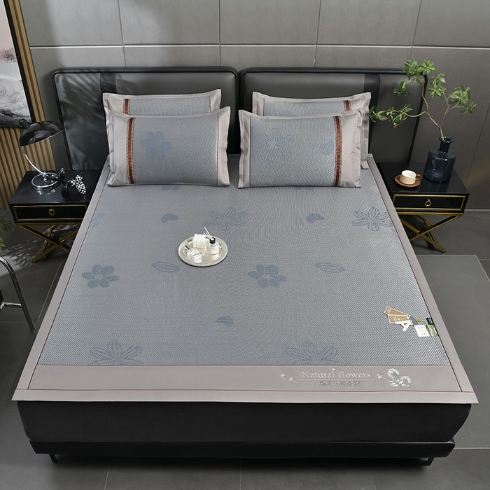 91家纺网 家纺一手货源 找家纺 小牛席业 2026新款加厚款-绣球草本清凉冰藤席系列凉席藤席冰藤席冰丝席竹席乳胶席乳胶凉席凉感豆豆席 加厚款-绣球草本清凉冰藤席（提花蓝色