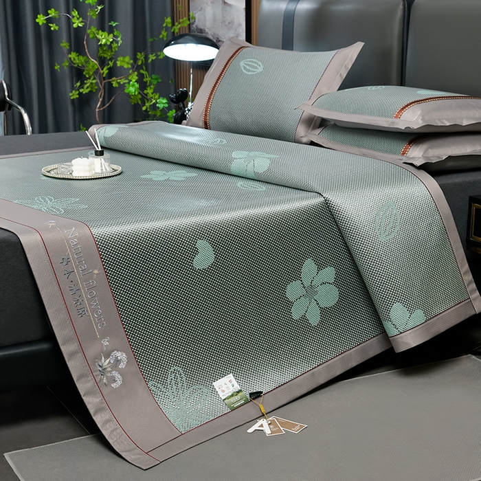 91家纺网 家纺一手货源 找家纺 小牛席业 2026新款加厚款-绣球草本清凉冰藤席系列凉席藤席冰藤席冰丝席竹席乳胶席乳胶凉席凉感豆豆席 加厚款-绣球草本清凉冰藤席（提花绿色