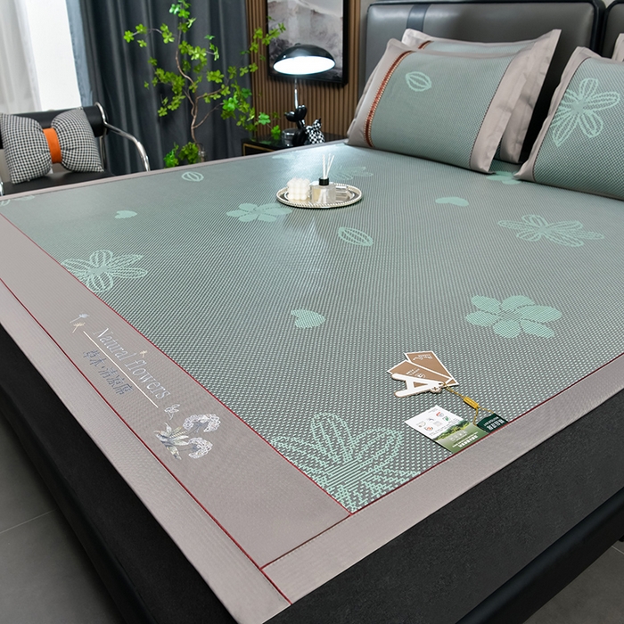 91家纺网 家纺一手货源 找家纺 小牛席业 2026新款加厚款-绣球草本清凉冰藤席系列凉席藤席冰藤席冰丝席竹席乳胶席乳胶凉席凉感豆豆席 加厚款-绣球草本清凉冰藤席（提花绿色