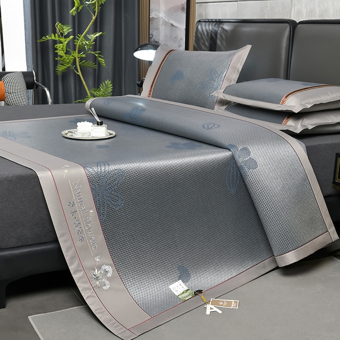 91家纺网 家纺一手货源 找家纺 小牛席业 2026新款加厚款-绣球草本清凉冰藤席系列凉席藤席冰藤席冰丝席竹席乳胶席乳胶凉席凉感豆豆席 加厚款-绣球草本清凉冰藤席（提花蓝色