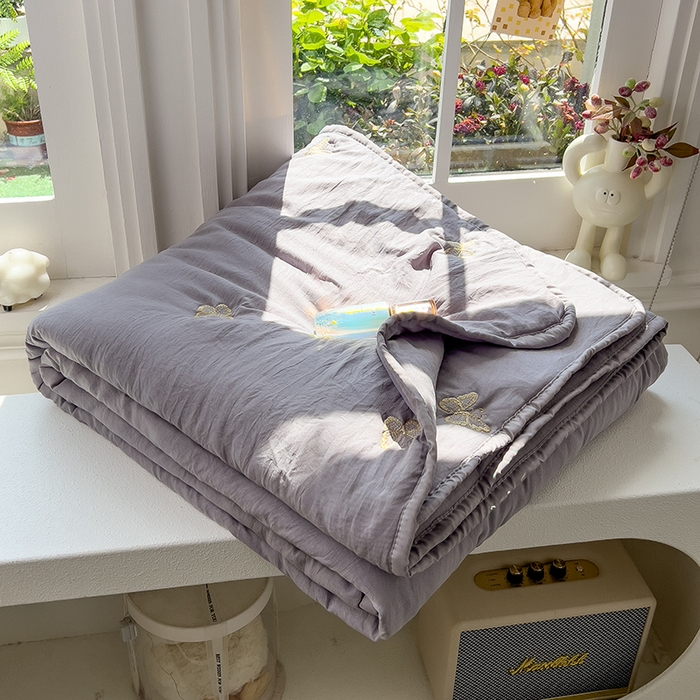 兄弟坊 2026新款水洗棉大豆刺绣夏被夏凉被空调被午睡被 蝴蝶-灰