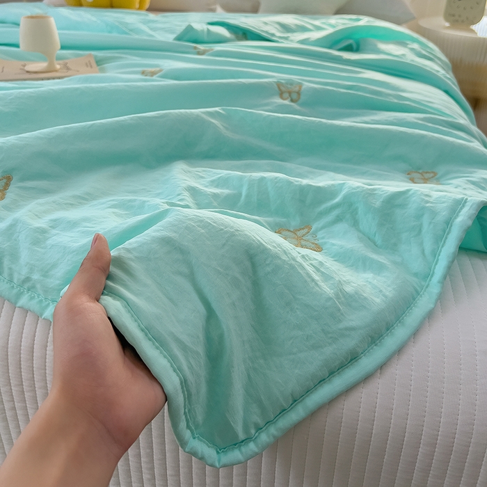 91家纺网 家纺一手货源 找家纺 兄弟坊 2026新款水洗棉大豆刺绣夏被夏凉被空调被午睡被 蝴蝶-水绿