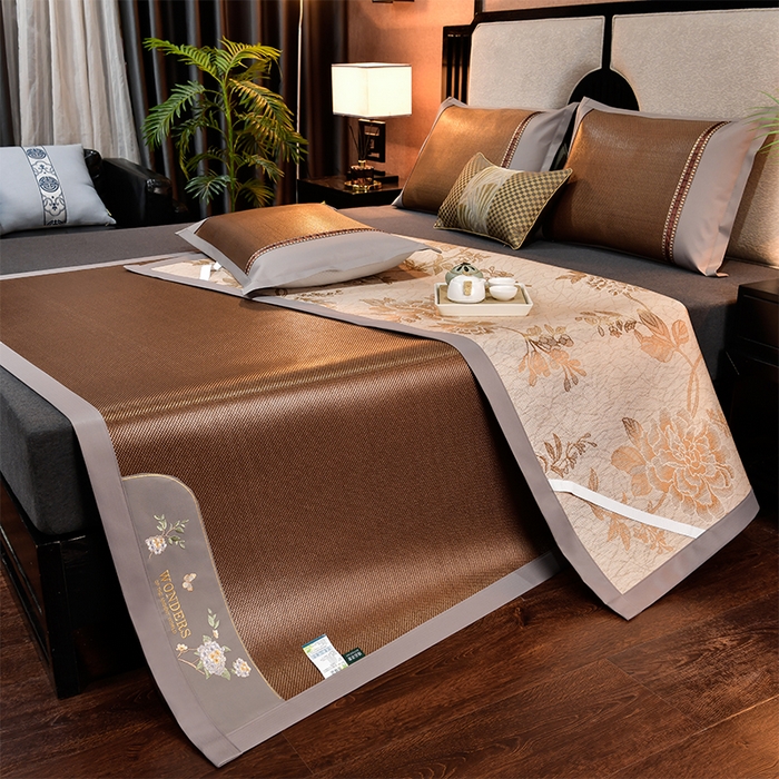 91家纺网 家纺一手货源 找家纺 （总）小牛席业 2026新款绣球花开-冰藤双面席凉席藤席冰藤席竹席空调席草席冰丝席豆豆席乳胶席三件套